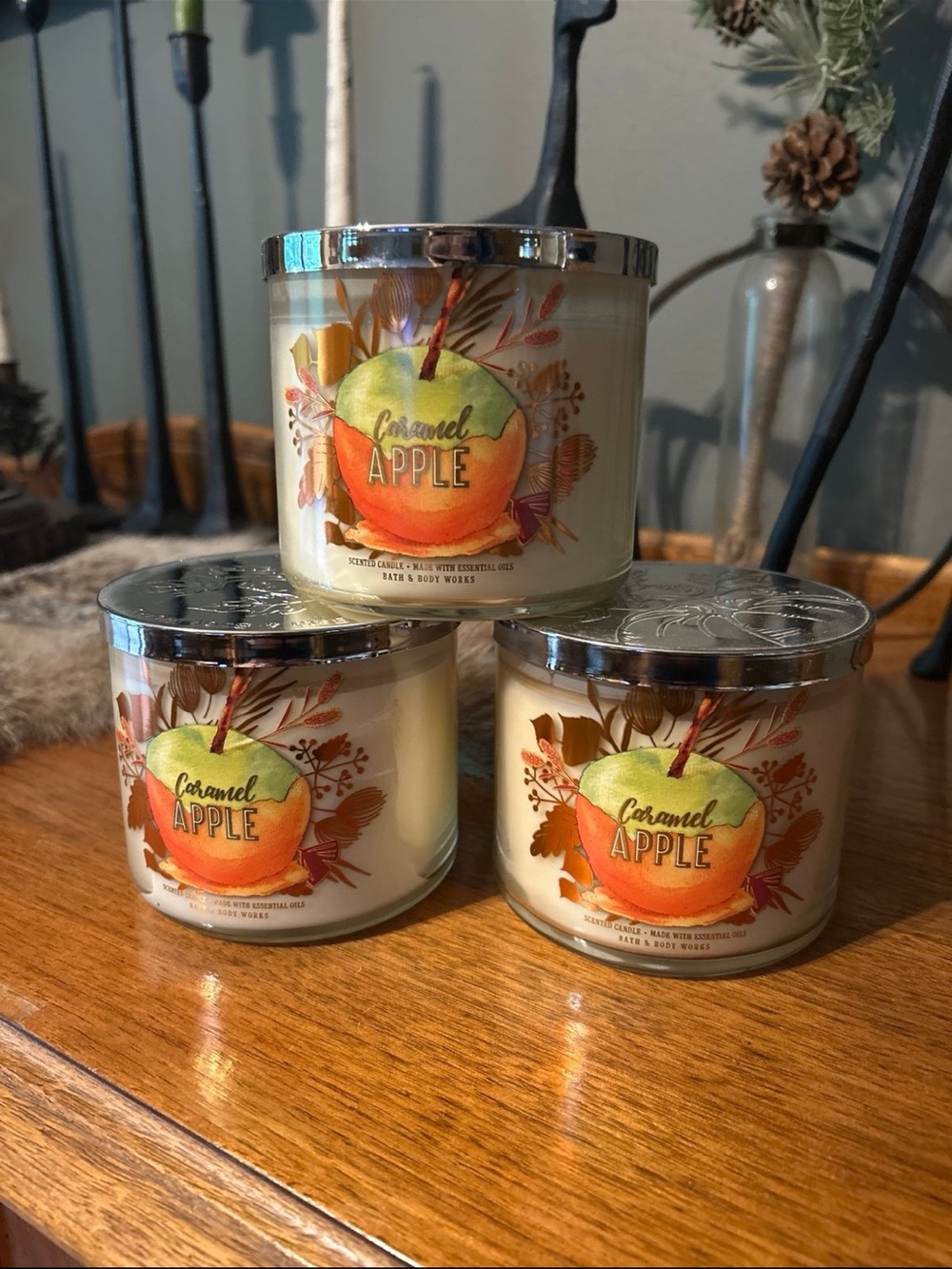 Bath & Body Works Caramel Apple 3-Wick Candle - lot of 3 RARE!